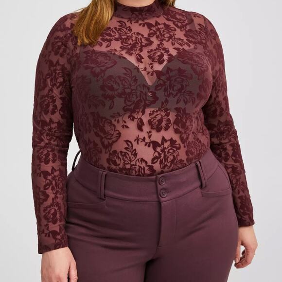 TORRID Women's Flocked Mesh Mock Neck Long Sleeve Top 1(14-16) Plus Size NWT - Picture 1 of 5